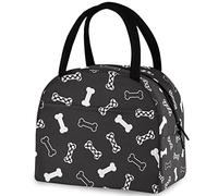 Cute Black White Dots Dog Bone Pattern Insulated Lunch Bag, Reusable Multi-Pocket Container Cooler Tote Bag for Women&Men School Work Picnic Outdoor Travel