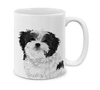 Cute Black White Shih Tzu Dog Full Portrait Coffee Cups Funny Drinkware Unique Cup 330Ml for Kitchen Milk Café