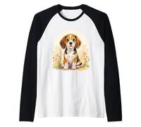 Cute Black White & Tan Tricolor Beagle Puppy Raglan Baseball Tee