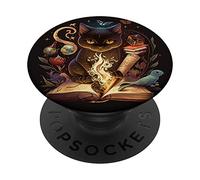 Cute Black Witch Cat Moon Phase for Tarot Fans Cat PopSockets Adhesive PopGrip
