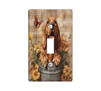 Cute Bloodhound Dog Decorative Light Switch Cover Wall Plate 1 Gang Single Toggle, Farmhouse Plaid Flowers Electrical Switchplate, Puppy Faceplate for Kitchen Living Room Decor