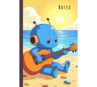 Cute Blue Alien Playing Guitar by the Beach Design Notebook: Extra-Terrestrial Chilling Time