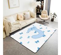 Cute Blue Bow Area Rug 5x6'6'',Initial Letter J Decor Non Slip Rug for Teens Adults,Monogrammed Bowknot Indoor Floor Mat for Chairs Sofa Bedroom