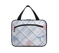 Cute Blue Bow with Pink Heart Hanging toiletries Bag for Women with Hook, Designer Accessories Cosmetic Organizer for mom Gym Bolsa de maquillaje para Mujer L