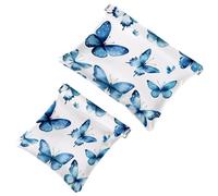 Cute Blue Butterflies Collection Pocket Cosmetic Bag, Waterproof Squeeze Makeup Bag No Zipper Self-Closing, Portable Mini Travel Storage for Headphones Jewelry
