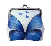 Cute Blue Butterfly Printed Coin Purse for Women Cute PU Leather Coin Wallet Mini Coin Purse Pouch with Kiss-Lock