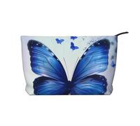 Cute Blue Butterfly Printed Makeup Bag Corduroy Travel Cosmetic Bags Cosmetic Case Toiletry Bag Organizer for Women Mom Girls