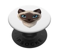 Cute Blue Eyed Female Siamese Cat Face Portrait Design PopSockets Adhesive PopGrip