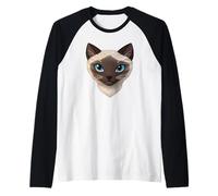 Cute Blue Eyed Female Siamese Cat Face Portrait Design Raglan Baseball Tee