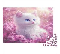 Cute Blue-eyed KittenPuzzles 1000 Pieces for Adults for Adults 1000 Piece Puzzle Educational Challenge Games Home DecoratioPink Flower Field