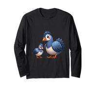 Cute Blue Feathered Parent and Fledgling Art Long Sleeve T-Shirt