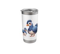 Cute Blue Feathered Parent and Fledgling Art Stainless Steel Insulated Tumbler