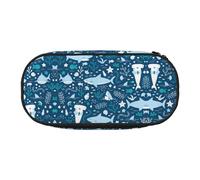 Cute Blue Fish Cute Aesthetic Big Capacity Zipper Pencil Cases Pen,Portable Office Desk Organizer for Adults