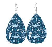 Cute Blue Fish Piercing Teardrop Earrings Set, Fashion Leather Earrings Dangle Hoop For Women Birthday Party Jewelry Gift