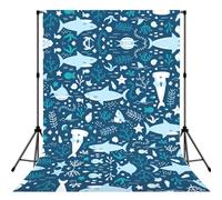 Cute Blue Fish Print Backdrop For Photoshoot, Photo Backdrop Background Curtain For Photography Portraits(No Stand)