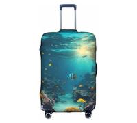 Cute Blue Fish Print Decorative Travel Luggage Cover Concealed Zipper Suitcases Anti Scratch Dustproof, White, L
