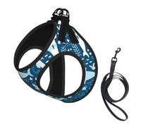 Cute Blue Fish print Dog Harness and Leash Set, Reflective Adjustable Puppy Vest for Small Medium Large Dogs, Cats