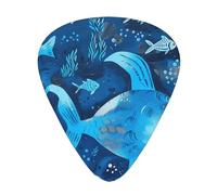 Cute Blue Fish Print Guitar Picks 12-Pack - Assorted Thickness Picks (0.46 mm, 0.71 mm, 0.96 mm) with Storage Box & Assorted Unique Design for Acoustic, Electric, Bass, and Ukulele Players