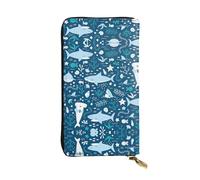 Cute Blue Fish Print Leather Long Clutch Wallet â€“ Fashionable Personalized Wallet, Multiple Card Slots, Gift Ready, Black, One Size