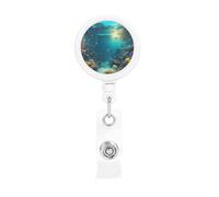 Cute Blue Fish Print Retractable Badge Holder with Clip Name Card Holders for Office Worker Doctor Nurse