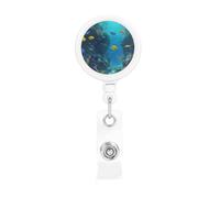 Cute Blue Fish Print Retractable Badge Holder with Clip Name Card Holders for Office Worker Doctor Nurse