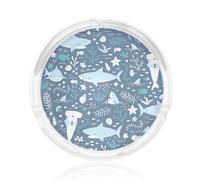Cute Blue Fish Print Round Glass Ashtray For Decor Living Room Bedroom Meeting Room Smoking Accessory