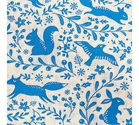 Cute Blue Forest Animals Fabric - Rabbit Squirrel Fox Deer Print on White - Polycotton Fabric Material Metre