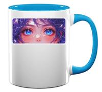 Cute Blue Haired Anime Girl Eyes Ceramic Tea Coffee Mug Light Blue