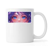Cute Blue Haired Anime Girl Eyes Ceramic Tea Coffee Mug White