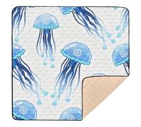 Cute Blue Jellyfish Large Non-Slip Baby Kick Crawling Mat for Floor Washable Foldable Travel Play Mat for Babies Infants Toddlers, 50'' x 50''