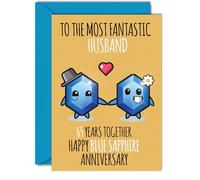 Cute Blue Sapphire Anniversary Card for Husband - 65 Years Together - Happy 65th Wedding Anniversary Cards for Husband from Wife, A5 Greeting Cards Anniversaries