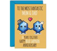 Cute Blue Sapphire Anniversary Card for Mum & Dad - 65 Years Together - Happy 65th Wedding Anniversary Cards for Dad Mum, A5 Greeting Cards Anniversaries