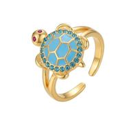 Cute Blue Sea Turtle Open Statement Ring for Women Adjustable Dainty Crystal CZ Enamel Animal Stacking Promise Wedding Engagement Rings Band Comfort Fit Fashion Ocean Summer Beach Jewelry for Bff