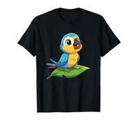 Cute Blue Yellow Parrot On Leaf Tropical Bird T-Shirt