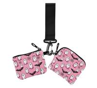 Cute Blush Halloween Phantom Breast Cancers Awareness Seamless Pattern | Large Capacity Wristlet Wallet Key Holder with Wristle Strap for Ladies Girls 2 Pcs