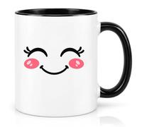 Cute Blushing Kawaii Smile Face Coffee Mug - 11oz Ceramic Cup White Black Magic Variations - Pink Blush Rosy Cheeks Happy Graphic - Cute Everyday Drinkware Keepsake