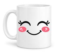 Cute Blushing Kawaii Smile Face Coffee Mug - 11oz Ceramic Cup White Black Magic Variations - Pink Blush Rosy Cheeks Happy Graphic - Cute Everyday Drinkware Keepsake