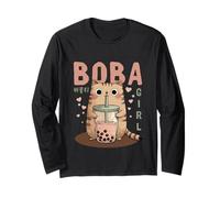 Cute Boba Girl Cat Kawaii Bubble Tea Lover Long Sleeve T-Shirt