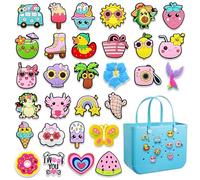 Cute Bogg Bag Charms, 30pcs Mixed Lovely Beach Charms for Bogg Bag DIY Decorative Accessory Charm for Tote Bags,Women Teens Summer Gifts