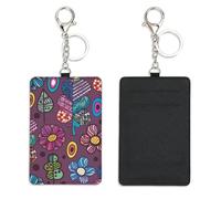 Cute Boho Flower Ski Pass Card Holder with Keyring Bus Pass Holder for Women Men with 2 Card Slots Slim Wallet for Nurse Teacher Student Meal Bank Credit Cards Daily Use Travel Essentials