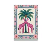 Cute Boho Pink Giraffe Palm Tree Illustrated Poster Canvas Print Art Wall Decor Pictures Elegant Wall Decoration for Dorm Room Office Bathroom Canvas Painting Wall Art Decorative Picture Prints Moder