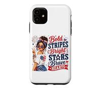 Cute Bold Stripes Bright Stars Brave Hearts Patriotic Women Case for iPhone 11