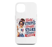 Cute Bold Stripes Bright Stars Brave Hearts Patriotic Women Case for iPhone 13