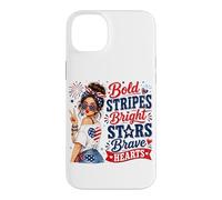 Cute Bold Stripes Bright Stars Brave Hearts Patriotic Women Case for iPhone 14 Plus
