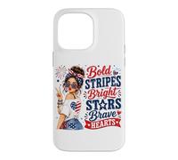 Cute Bold Stripes Bright Stars Brave Hearts Patriotic Women Case for iPhone 14 Pro Max