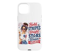 Cute Bold Stripes Bright Stars Brave Hearts Patriotic Women Case for iPhone 15 Plus