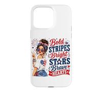 Cute Bold Stripes Bright Stars Brave Hearts Patriotic Women Case for iPhone 15 Pro Max