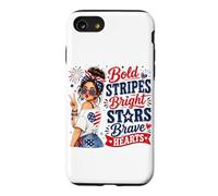 Cute Bold Stripes Bright Stars Brave Hearts Patriotic Women Case for iPhone SE (2020) / 7/8
