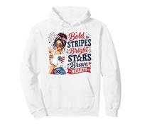 Cute Bold Stripes Bright Stars Brave Hearts Patriotic Women Pullover Hoodie