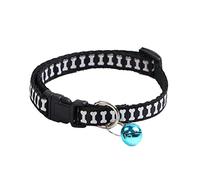 Cute Bone Print Dog Puppy Cat Kitten Pet Collar Adjustable Necklace With Bell - Black.
